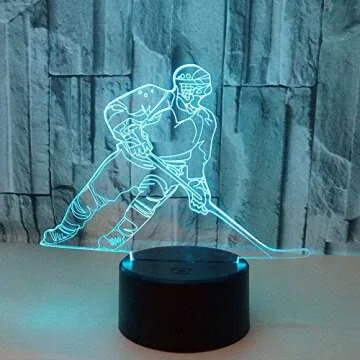 Ticent Hockey Night Light - 3D Player Lamp with 7 Color Changing LED for Kids' Rooms - Touch Control Desk Lamp for Hockey Fans