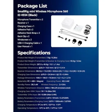 SMALLRIG S60 Wireless Lavalier Microphone - 44H Battery