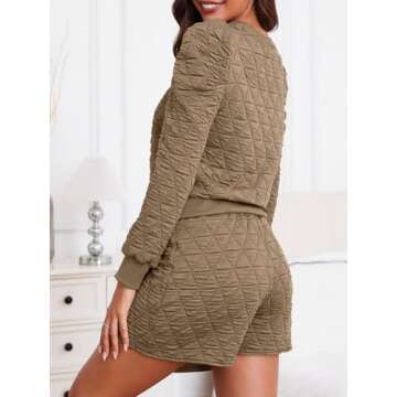 Fisoew Women's 2 Piece Lounge Wear Set Long Sleeve Argyle Sweatshirts and Wrap Skorts Casual Sets Khaki