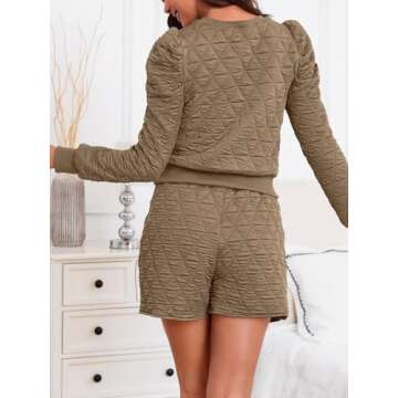 Fisoew Women's 2 Piece Lounge Wear Set Long Sleeve Argyle Sweatshirts and Wrap Skorts Casual Sets Khaki