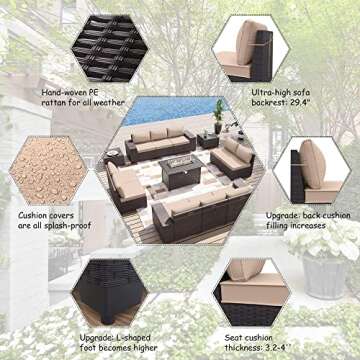 ALAULM 13 Piece Patio Set with Fire Pit Table