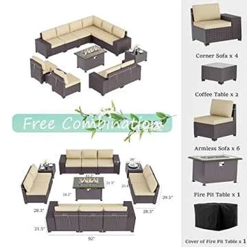 ALAULM 13 Piece Patio Set with Fire Pit Table
