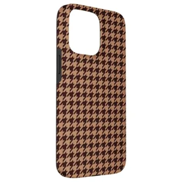 Aesthetic Brown and Black Houndstooth Phone Case for iPhone 15 Pro Max