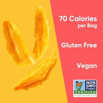 Yammy Dried Mango Chips Like Freeze Dried Fruit, No Sugar Added Crispy Dry Slices of Mangoes, Unsweetened Dehydrated Healthy Snack, Low Calorie Vegan Gluten Free, Individual Packs (0.6oz Pack of 5)