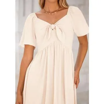 PRETTYGARDEN Summer Midi Dress with Bow Tie for Women