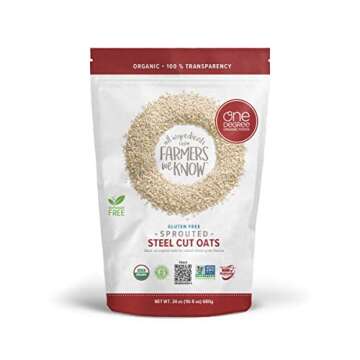 One Degree Organic Foods Sprouted Steel Cut Oats, USDA Organic Gluten Free Oatmeal, 24 oz, 4 Pack
