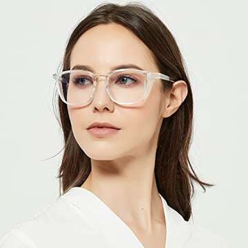 TOREGE Eye Protection Glasses,Fashionable Safety Glasses With Clear No Fog Lenses,Great Safety Goggles For Men&Women(Transparent White&Clear Lens)