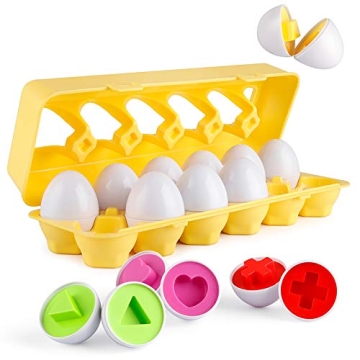 Coogam Matching Eggs 12 pcs Set Color & Shape Recoginition Sorter Puzzle for Toddlers Easter Travel ...