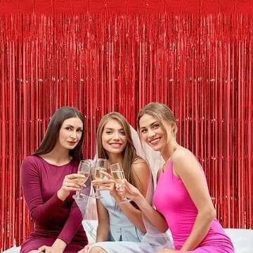 Thicken Red Foil Fringe Curtains - 3.2x8.2ft Party Decor