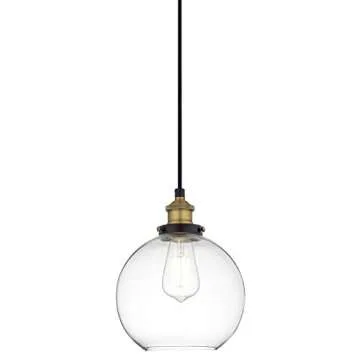 Linea di Liara Primo Large Black and Gold Glass Globe Pendant Light Fixture Farmhouse Pendant Lighti...