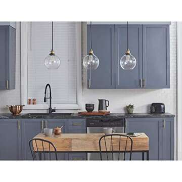 Linea di Liara Primo Large Black and Gold Glass Globe Pendant Light Fixture Farmhouse Pendant Lighting for Kitchen Island Mid Century Modern Ceiling Light Clear Glass Shade, UL Listed