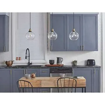 Linea di Liara Primo Large Black and Gold Glass Globe Pendant Light Fixture Farmhouse Pendant Lighting for Kitchen Island Mid Century Modern Ceiling Light Clear Glass Shade, UL Listed