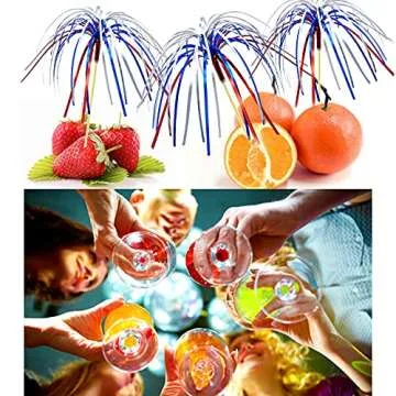 PheiLa Firework Picks 100 Pack 4th of July Cocktail Picks Patriotic Decorative Red White Blue Firework Picks Cupcake Drink Sticks Independence Day Party Supplies