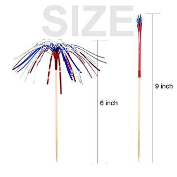PheiLa Firework Picks 100 Pack 4th of July Cocktail Picks Patriotic Decorative Red White Blue Firework Picks Cupcake Drink Sticks Independence Day Party Supplies