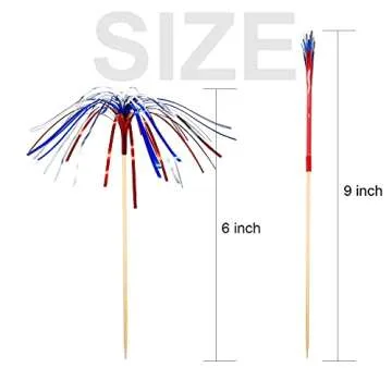 PheiLa Firework Picks 100 Pack 4th of July Cocktail Picks Patriotic Decorative Red White Blue Firework Picks Cupcake Drink Sticks Independence Day Party Supplies