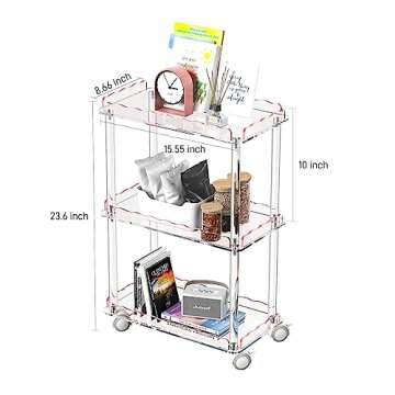 AQUIVER Acrylic Slim Storage Cart - 3 Tier Rolling Utility Cart for Any Space