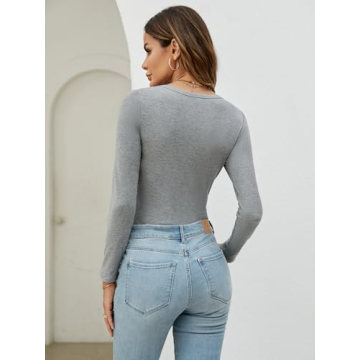 BINOVISOR Women's Ribbed Knit Square Neck Bodysuit