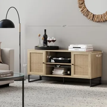 Nathan James Mina Modern TV Stand with Rattan Details