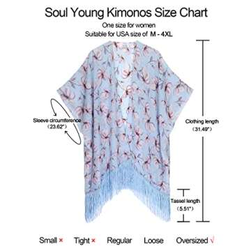 Women's Floral Kimono Cover Up Lightweight Leopard Chiffon Beachwear for Bikini Bathing Suit Cardigan and Swimwear(One Size,Light Blue)