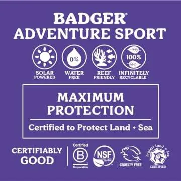 Badger Mineral Sunscreen SPF 50 Zinc Oxide Sunscreen with 98% Organic Ingredients, Reef-Safe, Broad-Spectrum, Hypoallergenic, Water Resistant, Unscented Adventure Sport Sunscreen 2.9 fl oz