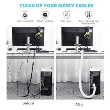 AGPTEK Cable Sleeve Cover, 6.6ft - 2/3 inch Cord Management Wire Organizer Under Desk, Home Office Computer Wire Cover Hider Cord Protector, Protect Cables from Pet Cat Dog Chewing, White