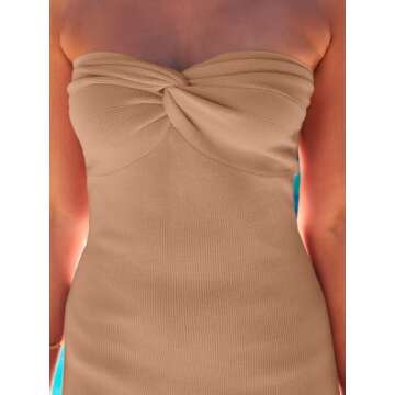 LILLUSORY Women 2025 Summer Spring Corset Bodycon Midi Vacation Sun Dresses Sexy Baby Bridal Shower Wedding Long Maxi Beach Graguation Birthday Party Cocktail Cute Clothes Trendy Outfits Tan M