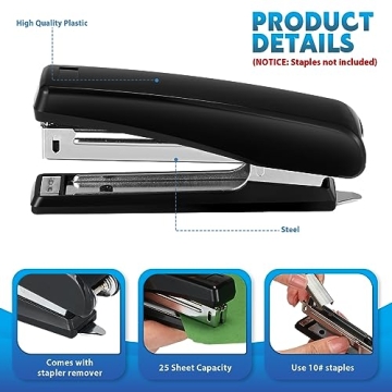 Sherr 20 Pcs Black Desk Stapler Bulk with 25 Sheet Capacity