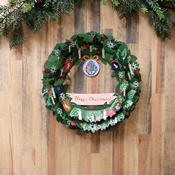 Lovepop Harry Potter Happy Christmas Wreath, 12" L x 12" W x 2" D, Christmas Decoration, Handmade Paper Wreath, Handmade Paper Gift for Her, Handmade Paper Gift for Him