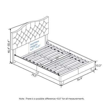 Furinno Lille Button Tufted Bed Frame - Full Size Gray Elegance