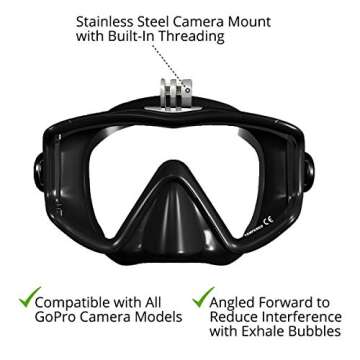XS Foto Panorama - 3 Window - Extra Qwik Comfort Strap - Built-in Stainless Steel Camera Mount - Diving Mask for GoPro, GoMask (Black Silicone) (MA580BS)
