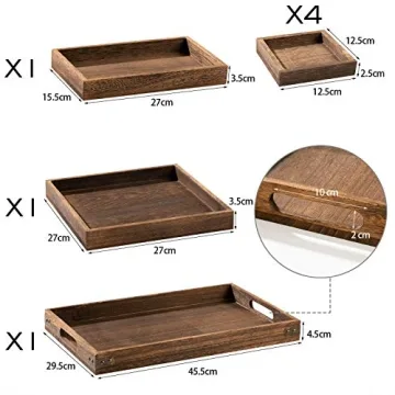 Rustic Wooden Serving Trays - 7 Piece Set for Home Decor