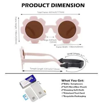 Polarized Baby Sunglasses with Strap – Flexible Flower Shaped Sunglasses for Toddler & Infant Age 0-24 Months (Pink/Pink Mirrored + Beige/Brown) - 2 Pack