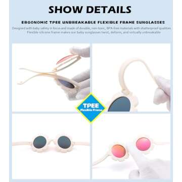 Polarized Baby Sunglasses with Strap – Flexible Flower Shaped Sunglasses for Toddler & Infant Age 0-24 Months (Pink/Pink Mirrored + Beige/Brown) - 2 Pack