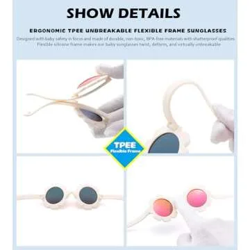 Polarized Baby Sunglasses with Strap – Flexible Flower Shaped Sunglasses for Toddler & Infant Age 0-24 Months (Pink/Pink Mirrored + Beige/Brown) - 2 Pack