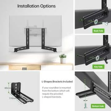 USX MOUNT Soundbar Mount, Flexible Sound Bar TV Mount for Mounting Above or Under TV, Fits Most Sound Bars Up to 16 Lbs, Tool-Free Knob Adjustable, for 23-90" TVs with Detachable Extension Plates