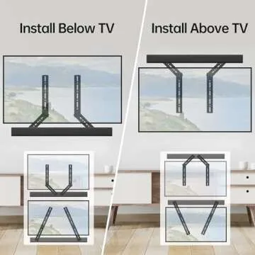 USX MOUNT Soundbar Mount, Flexible Sound Bar TV Mount for Mounting Above or Under TV, Fits Most Sound Bars Up to 16 Lbs, Tool-Free Knob Adjustable, for 23-90" TVs with Detachable Extension Plates