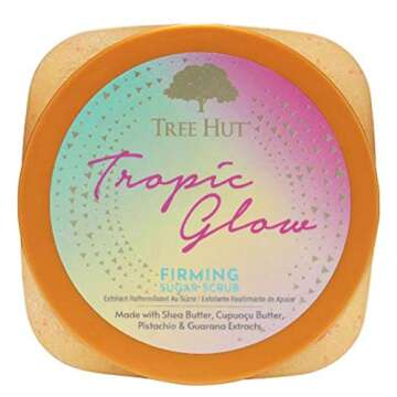 TREE HUT Tropic Glow Firming Sugar Scrub 18 Oz! Formulated With Real Sugar, Certified Shea Butter And Guarana Extract! Exfoliating Body Scrub That Leaves Skin Feeling Soft & Smooth! (Tropic Glow Scrub)
