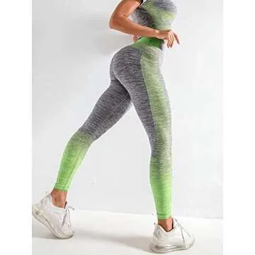 FeelinGirl Women's Workout Outfits 2 Pieces High Waist Tummy Control Leggings with Crop Top Gym Sets Green L