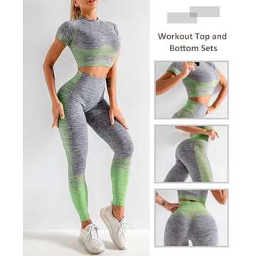 FeelinGirl Women's Workout Outfits 2 Pieces High Waist Tummy Control Leggings with Crop Top Gym Sets Green L