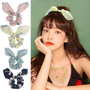 ACO-UINT 20 Pack Adorable Chiffon Bow Hair Scrunchies for Women, Thick Hair Bunny Ear Scrunchies, Elastic Bulk Hair Accessories and Ties for Girls