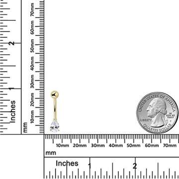 AVORA 10K Yellow Gold Simulated Diamond CZ Pear-shaped Belly Button Ring Body Jewelry (14 Gauge)
