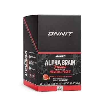ONNIT Alpha Brain Instant - Ruby Grapefruit Flavor - Nootropic Brain Booster Memory Supplement - Cognitive Support for Focus, Energy & Clarity - Alpha GPC Choline, Cats Claw, L-Theanine, Bacopa - 30ct