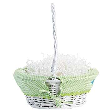 Lillian Vernon Kids Personalized Wicker Easter Basket - Removable Green Liner With Embroidered Name, For Young Girls & Boys, Baby’s First Egg Hunt, Cute Custom Spring Gifts, 11” x 14”