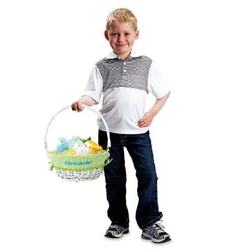 Lillian Vernon Kids Personalized Wicker Easter Basket - Removable Green Liner With Embroidered Name, For Young Girls & Boys, Baby’s First Egg Hunt, Cute Custom Spring Gifts, 11” x 14”