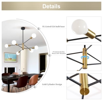 Mlihove Modern Gold and Black 6-Light Chandelier