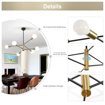Mlihove Modern Gold and Black 6-Light Chandelier