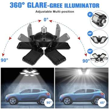 Aoretic LED Garage Lights 4 Pack -180W, 18000LM 6500K Led Shop Light with 6+1 Deformable Panels, Bas...