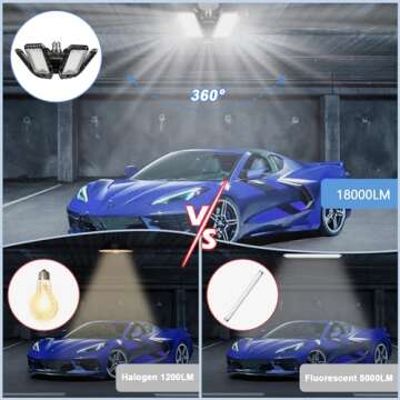 Aoretic LED Garage Lights 4 Pack -180W, 18000LM 6500K Led Shop Light with 6+1 Deformable Panels, Basement Barn Light Garage Ceiling Lights, E26/E27 for Garage, Warehouse, Shop