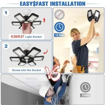 Aoretic LED Garage Lights 4 Pack -180W, 18000LM 6500K Led Shop Light with 6+1 Deformable Panels, Basement Barn Light Garage Ceiling Lights, E26/E27 for Garage, Warehouse, Shop