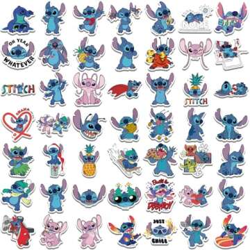 Cute Stitch Stickers for Kids - 50Pcs Durable Vinyl Collection for Fun Decorations